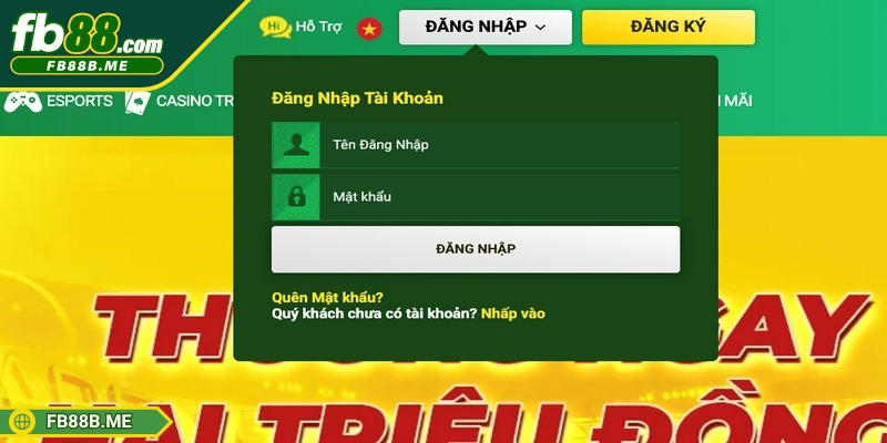 Nhập các thông tin đăng nhập FB88 được yêu cầu