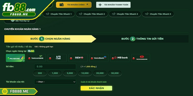 Cập nhật thông tin tài khoản ngân hàng khi nạp tiền vào FB88