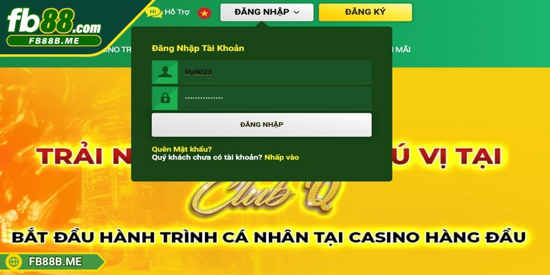 Truy cập vào tài khoản cá nhân đã đăng ký tại FB88